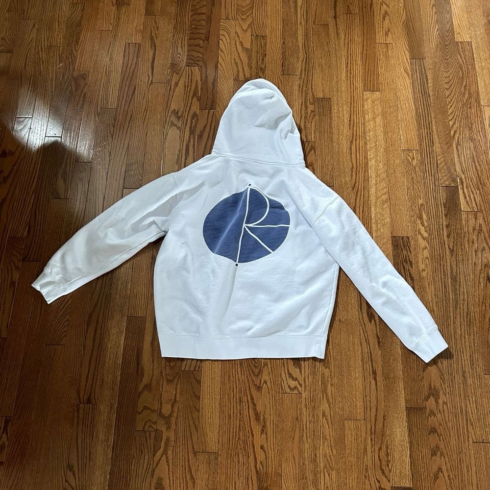 Polar White Hoodie with Blue Graphic